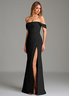 Azazie Riley Robes de demoiselle d'honneur Robe Fourreau Convertible en Mousseline de soie Épaule décolletée Noir image6