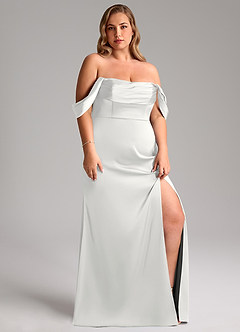 Azazie Saige Abiti da Damigella Abito Tubino in Raso Elasticizzato a Spalla Scoperta Bianco image13