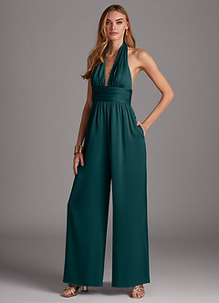 Azazie Oli Bridesmaid Dresses Pine Pleated Stretch Satin Jumpsuit image4