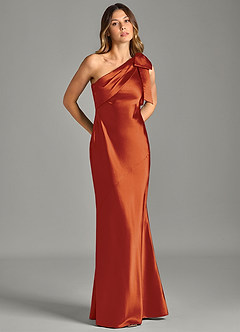 Azazie Yuanna Bridesmaid Dresses Paprika Mermaid One Shoulder Metallic Satin Dress image5