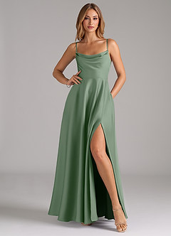 Azazie Elle Brautjungfernkleider A-Linie Plissee Stretch-Satin Kleid Matcha image3