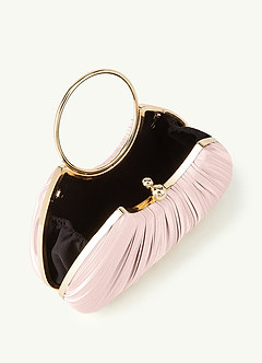 front Matching Color Metallic Satin Pleated Handbag