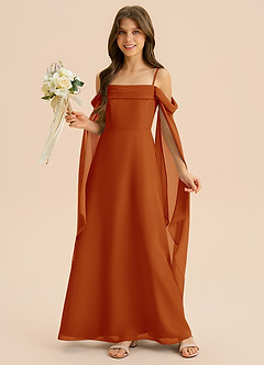 Azazie Moana Junior Linia A Pofałdowany Szyfon Długość podłogi Młodsza druhna Sukienka image4