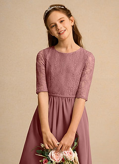 Azazie Pippin Junior Formal Jurken voor bloemenmeisjes A-Lijn Jurk van Kant Woestijnroos image5