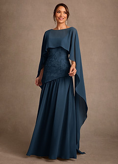 Azazie Flossie vestidos de madre de la novia Vestido Azul Marino Oscuro de Gasa de Corte en A con Plisado image3