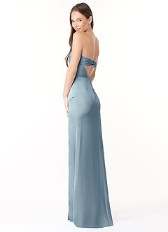 Azazie Leonis Bridesmaid Dresses Dusty Blue Mermaid Pleated Stretch Satin Convertible Dress image7