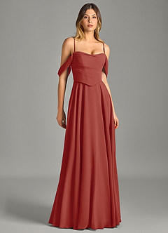 Azazie Chelsey Abiti da Damigella Abito Convertibile A-Line in Chiffon a Spalla Scoperta Terracotta image3