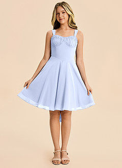 Azazie Arie Junior Vestido Hielo de Gasa de Corte en A con Drapeado image6