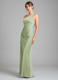 Azazie Madelyn Robes de demoiselle d'honneur Robe Sirène Convertible en Satin extensible Une épaule Vert Sauge image13
