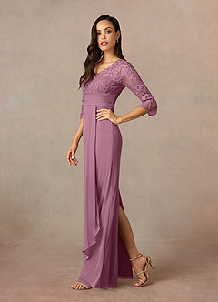 Azazie Poe Final Sale Vintage Mauve Sheath Lace Dress image2