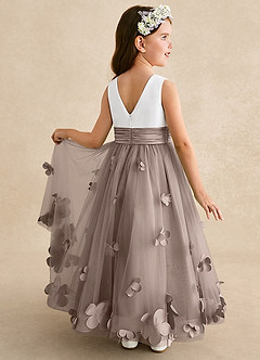 Azazie Vi Flower Girl Dresses Taupe A-Line Sleeveless Tulle Dress image1