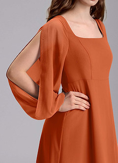 Azazie Bondi Junior Burnt Orange A-Line Blouson Chiffon Dress image8