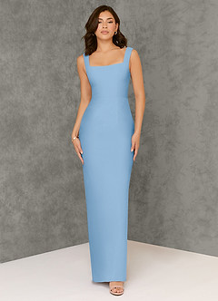 Azazie Flori Bridesmaid Dresses Powder Blue Sheath Square Neckline Chiffon Dress image1