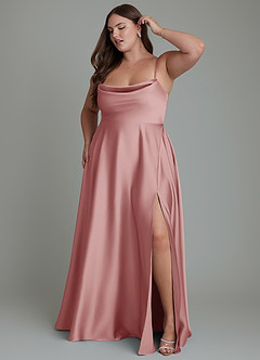 Azazie Elle Robes de demoiselle d'honneur Robe Trapèze en Satin extensible Plissé Rose Poussiéreuse image11