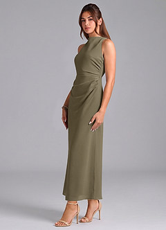 Azazie Evadne Bridesmaid Dresses Willow Green Sheath Pleated Chiffon Dress image4