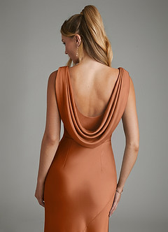 Azazie Elena Bridesmaid Dresses Copper Mermaid Pleated Stretch Satin Dress image7