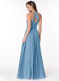 Azazie Ginger Bridesmaid Dresses Steel Blue A-Line Halter Pleated Chiffon Dress image4
