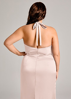 Azazie Valerie Vestidos de damas de honor Vestido de Rosa Rubor de Satén Elástico de Corte Sirena con Plisado image2