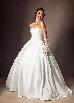 Azazie Alta Wedding Dresses Diamond White A-Line Strapless Stretch Satin Dress image5