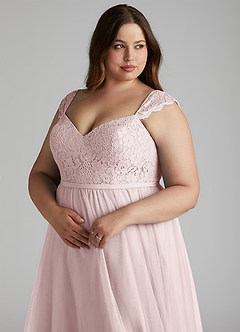 Azazie Luxi Robes de demoiselle d'honneur Robe Trapèze en Tulle Plissée Rose Pâle image7