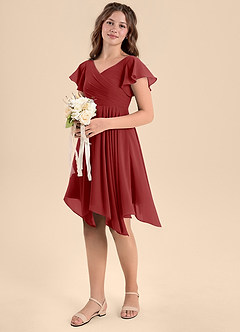 Azazie Janeaurelia Junior Abito A-Line in Chiffon Plissettato Ruggine image1