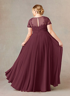 Azazie Annette At-home Try On Dresses Cabernet A-Line Lace Chiffon Dress image8