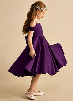 Azazie Favia Flower Girl Dresses Grape A-Line Off the Shoulder Matte Satin Dress image5