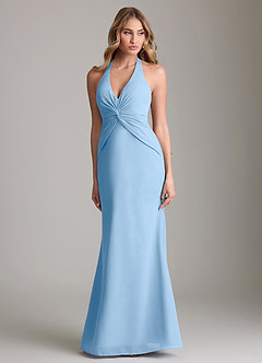 Azazie Valerie Robes de demoiselle d'honneur Robe Sirène en Mousseline de soie Plissée Poudre Bleue image1