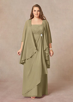 Azazie Weisz Mother of the Bride Dresses Moss Green A-Line Square Neckline Pleated Chiffon Dress image7