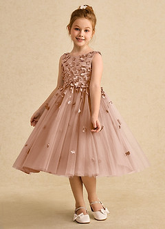 Azazie Lana vestidos de niña de las flores Vestido de Champán Rosado de Satin Mate de Corte En A con Sin mangas image3