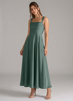 Azazie Shaude Jurken voor bruidsmeisjes Jurk van Stretch Satijn met A-Lijn Geplooid Zeemos image4