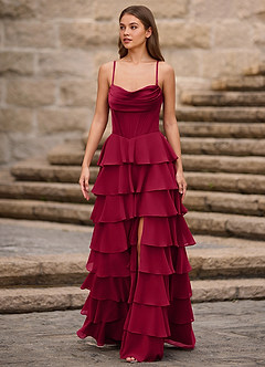 Rhythm Dark Red Ruffled A-line Prom Dress image5