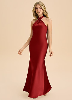 Azazie Chickie Junior Robe Fourreau en Satin extensible Plissée Grenade image5