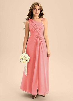 Azazie Brooke Junior Vestido de Coral de Gasa de Corte en A con Corte Lateral image1