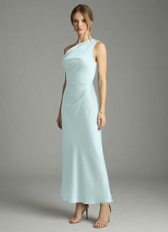 Azazie Emerson Bridesmaid Dresses Sea Glass Mermaid Off the Shoulder Stretch Satin Dress image4