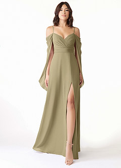 Azazie Cienna Bridesmaid Dresses Moss Green A-Line Off the Shoulder Chiffon Dress image1