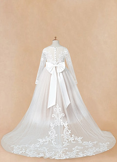 Azazie Elodie Flower Girl Dresses Ivory Taupe Ball-Gown Lace Dress image13