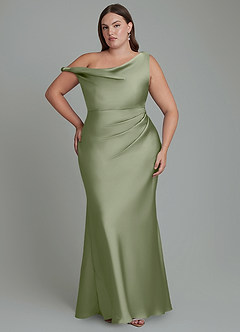 Azazie Emerson Bridesmaid Dresses Pistachio Mermaid Off the Shoulder Stretch Satin Dress image8