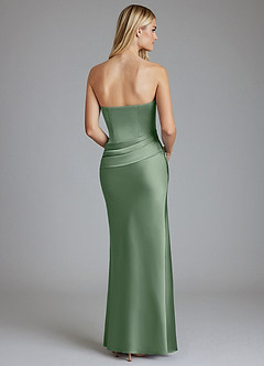 Azazie Lenya Final Sale Dusty Rose Sheath Pleated Stretch Satin Dress image2