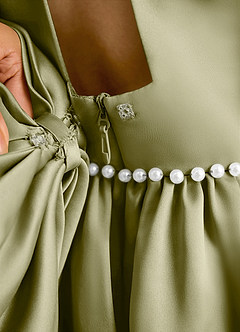 Azazie Daisies vestidos de niña de las flores Vestido de Musgo Verde de Satin Mate de Corte Princesa con Lazo image8