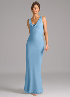 Azazie Rylina Bridesmaid Dresses Steel Blue Mermaid Pleated Chiffon Dress image3