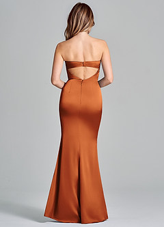 Azazie Olea 신부 들러리 드레스 인어 스트랩리스 스트레치 새틴 바닥 길이 드레스 image4