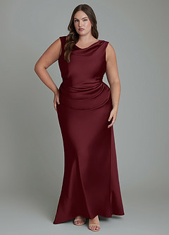 Azazie Kieryn Bridesmaid Dresses Cabernet Mermaid Pleated Stretch Satin Dress image7
