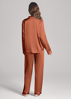 front Pyjama-Set aus Satin mit langen Ärmeln und Hose in passender Farbe