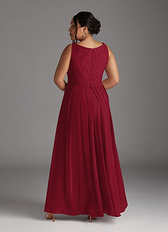 Azazie Ainsling vestidos de madre de la novia Vestido de Borgoña de Gasa de Corte En A con Encaje Cuello Cuadrado image16
