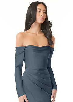 Azazie Hallie Bridesmaid Dresses Twilight Mermaid Off-The-Shoulder Long Sleeve Stretch Satin Convertible Dress image4