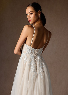 Azazie Nikita Wedding Dresses Diamond White Champagne A-Line Sequins Tulle Dress image4