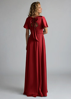 Azazie Kimber Bridesmaid Dresses Scarlet A-Line Ruched Stretch Satin Dress image2