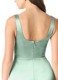 Azazie Joyce Bridesmaid Dresses Agave A-Line Side Slit Metallic Satin Dress image5