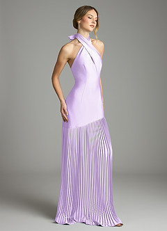 Azazie Nayeli Jurken voor bruidsmeisjes Jurk van Stretch Satijn met A-Lijn Geplooid Lila image5